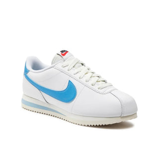Tenis Mujer Nike Cortez Blanco Azul vista lateral secundaria